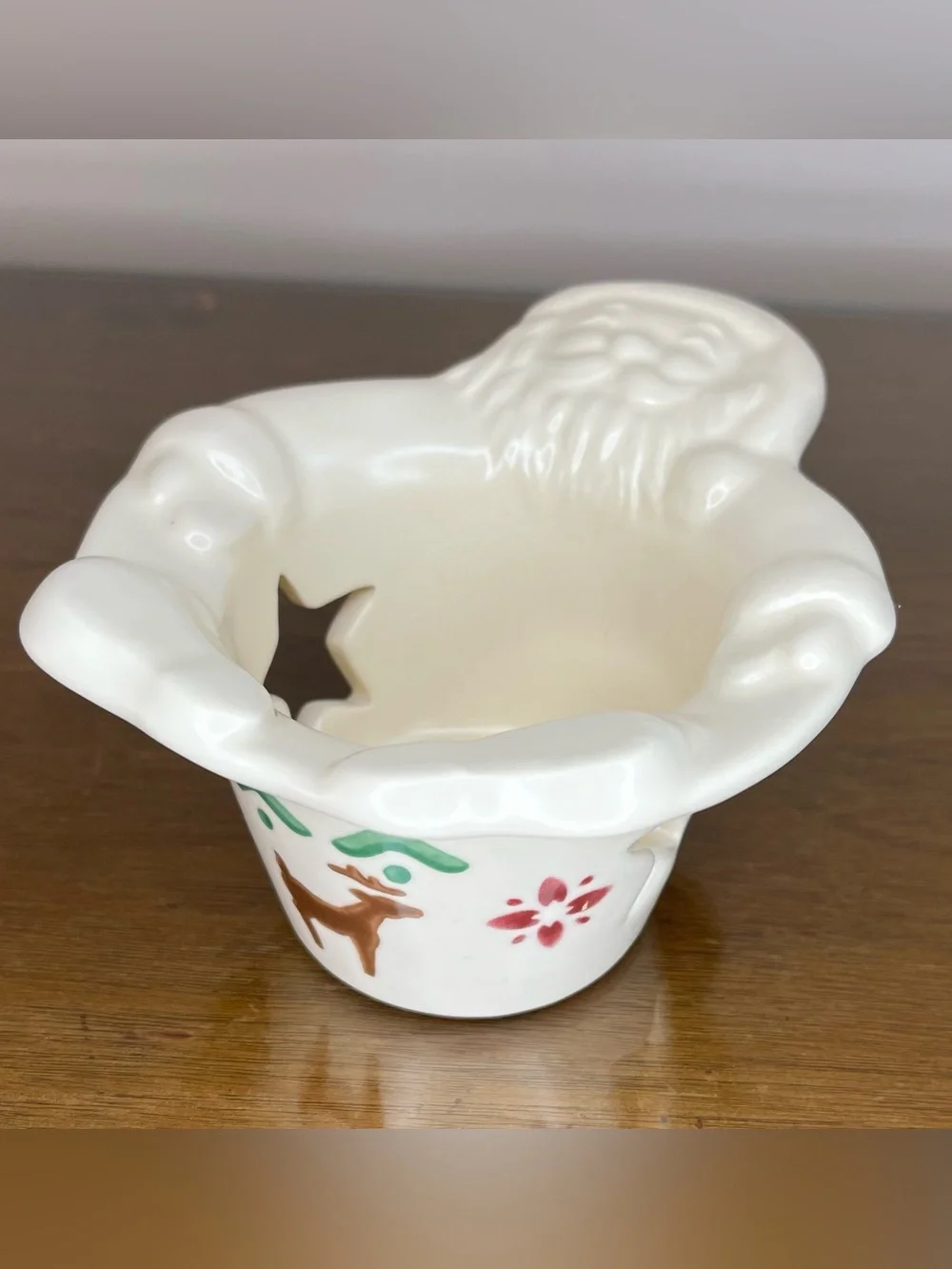 Vintage Pfaltzgraff Nordic Christmas Santa & Reindeer, Votive Candle Holder, 90s